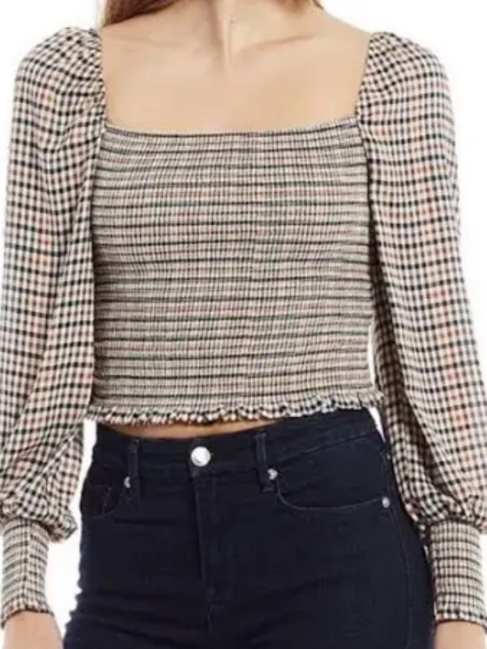 Gianni Bini Angel plaid Smocked Square-Neck Long Sleeve Top in Multi-Check Sz‎ L